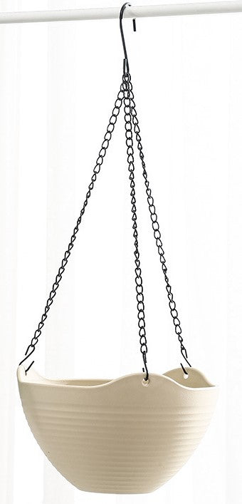 Plastic Hanging Pot (with drain hole, black chain) (PL-010) (BEIGE)