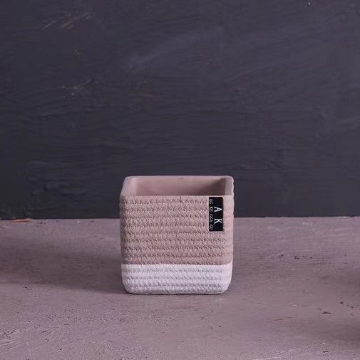 White Base Square Pot (Beige) (C-041)