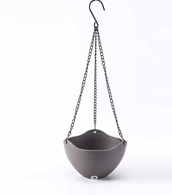 Plastic Hanging Pot (with drain hole, black chain) (PL-010) (DARK GREY)