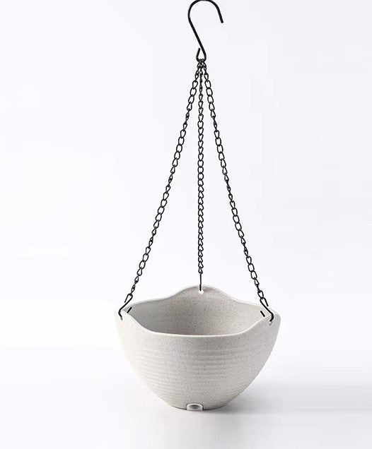 Plastic Hanging Pot (with drain hole, black chain) (PL-010) (LIGHT GREY)