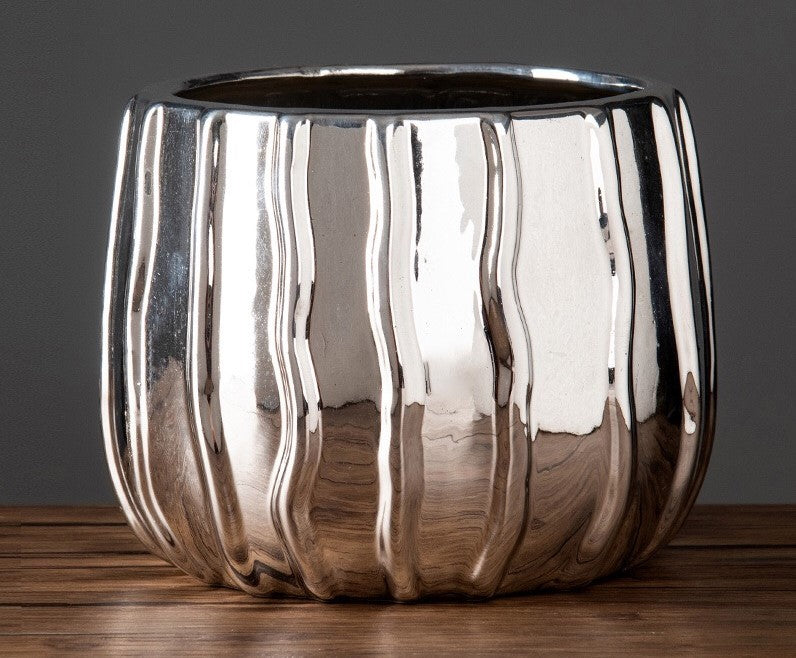 Reflective Glazed Ceramic Pot (Metallic Silver) (C-2115)